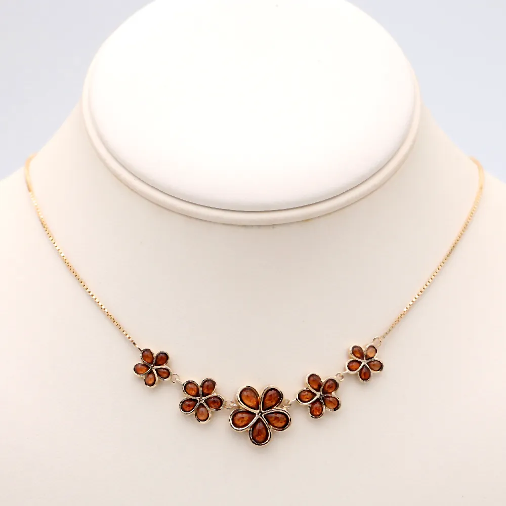 14k Gold 5 Plumeria Koa Inlay Necklace