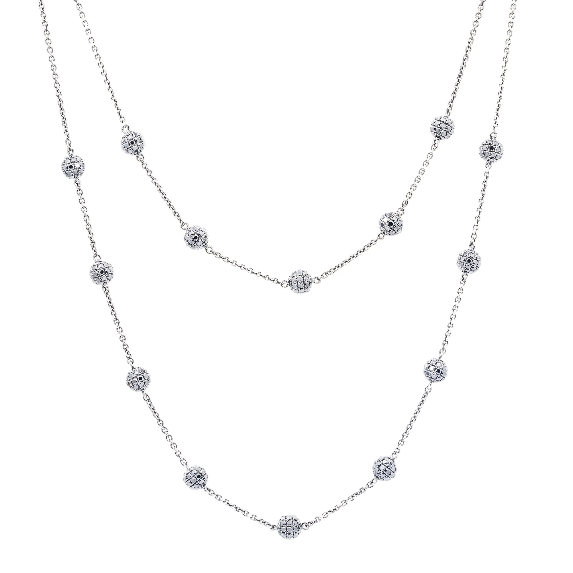 14K White Gold Diamond Necklace With Small Balls