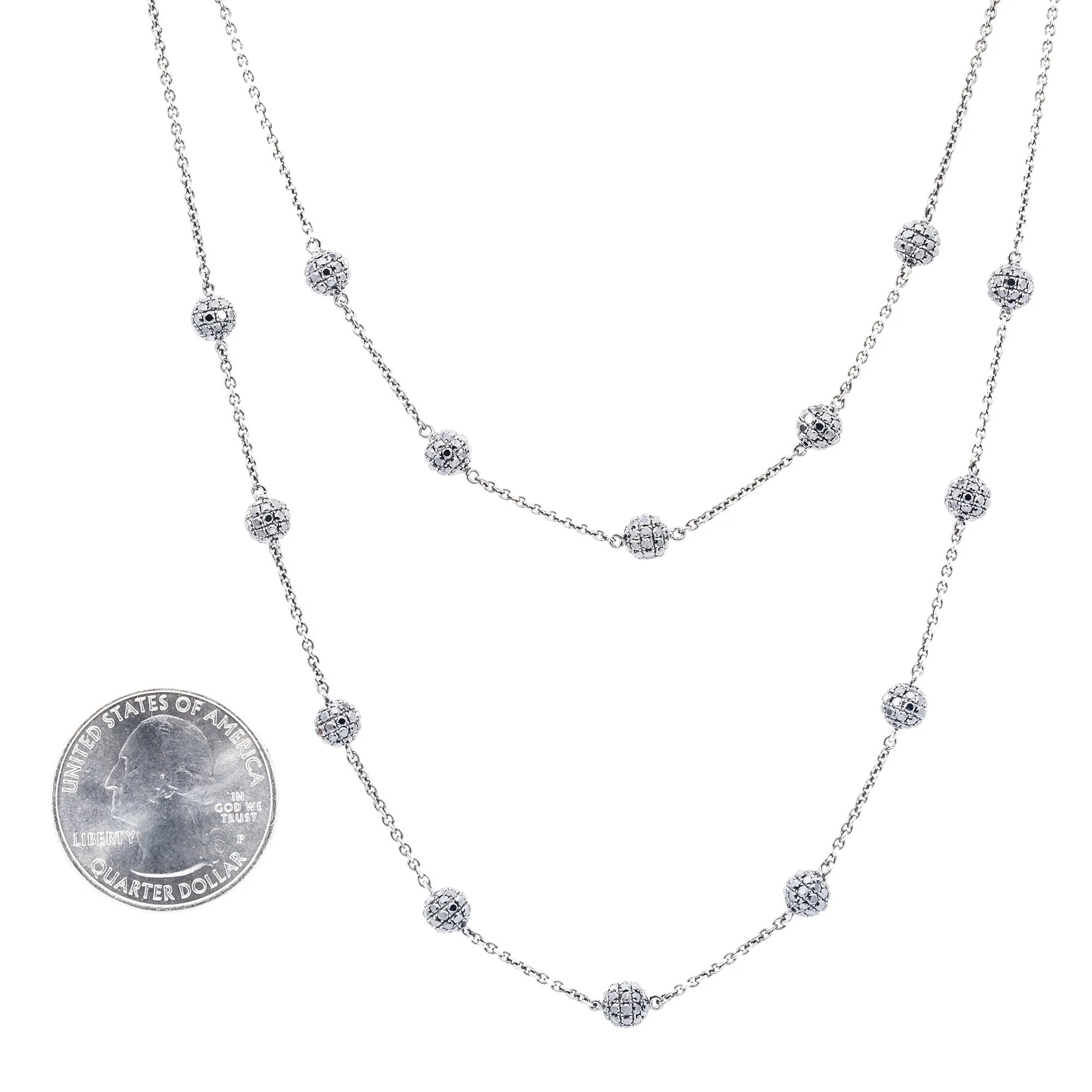 14K White Gold Diamond Necklace With Small Balls