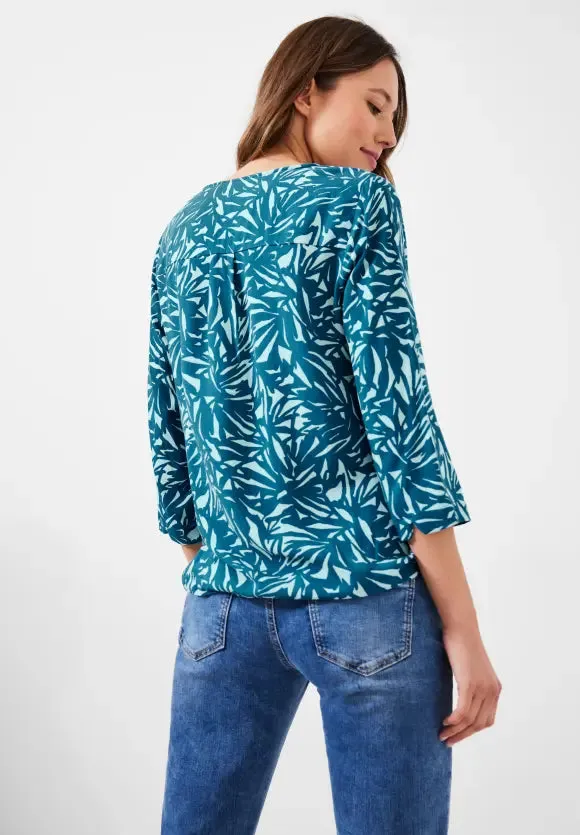 343843- 2 Tone Blouse w/ drawstring Hem- Teal Blue- Cecil