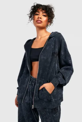 Acid Wash Oversized Zip Through Hoodie