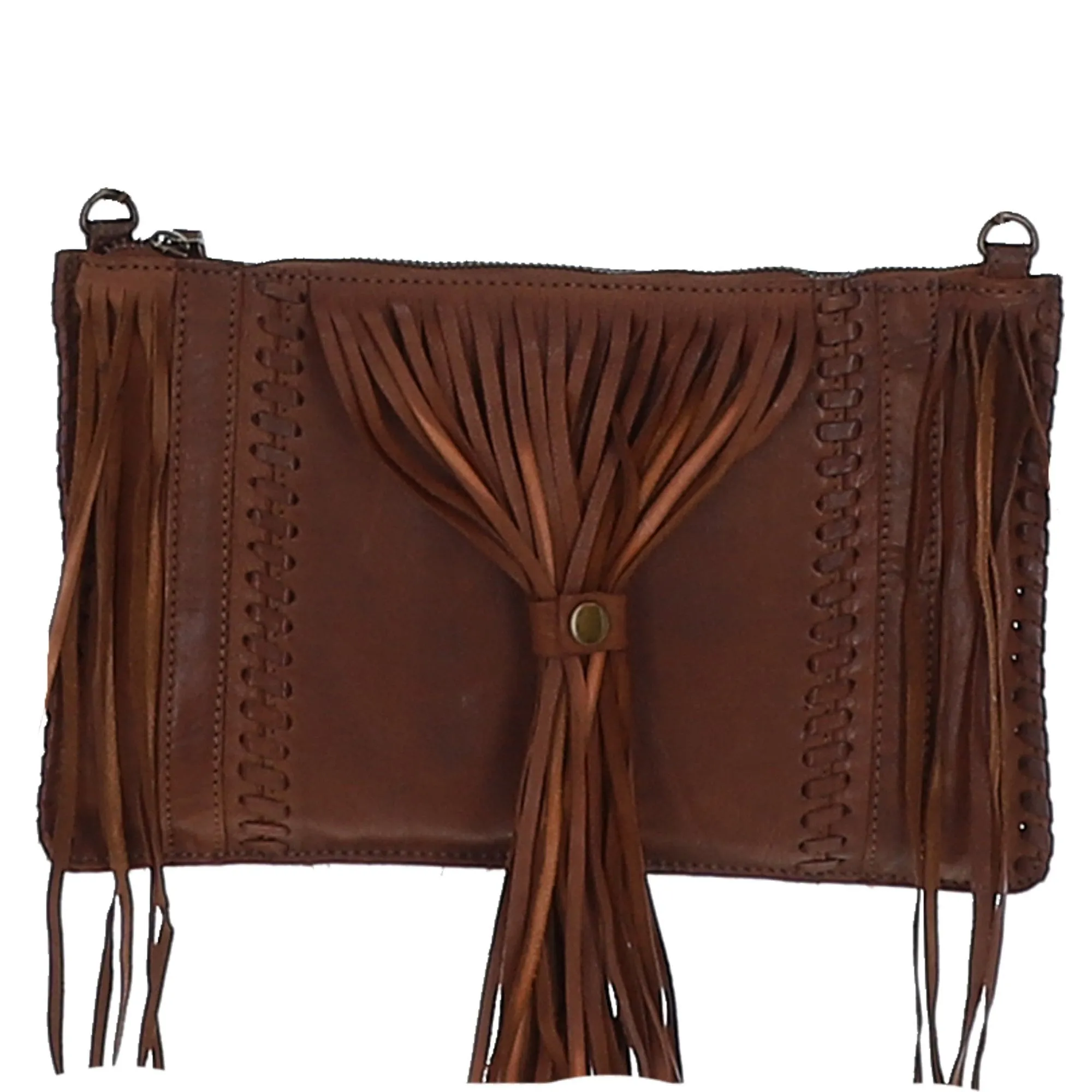 Ashwood Handcrafted Leather Crossbody Bag with Fringe Detail Rust: ela 1303