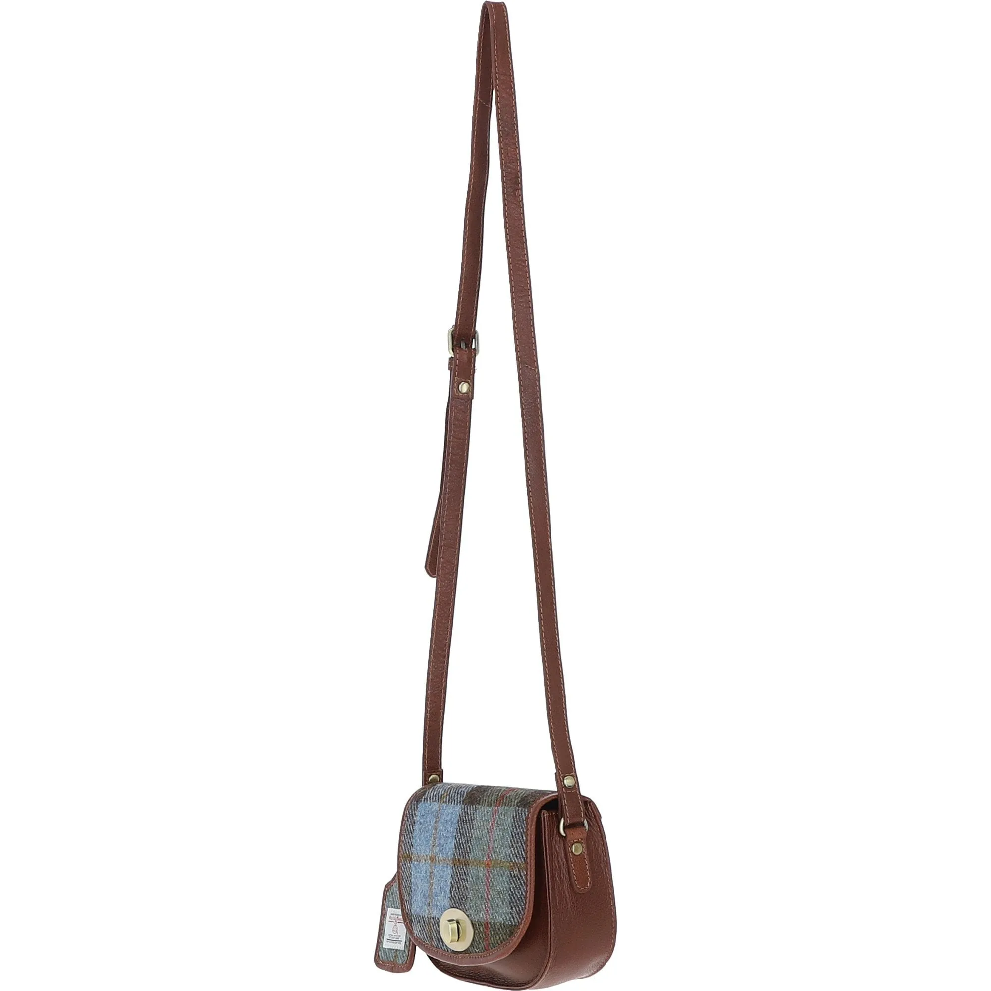 Ashwood Leather x Harris Tweed Saddle Crossbody Bag with Twist Lock Tan/Mcload: TW-30-02-TM