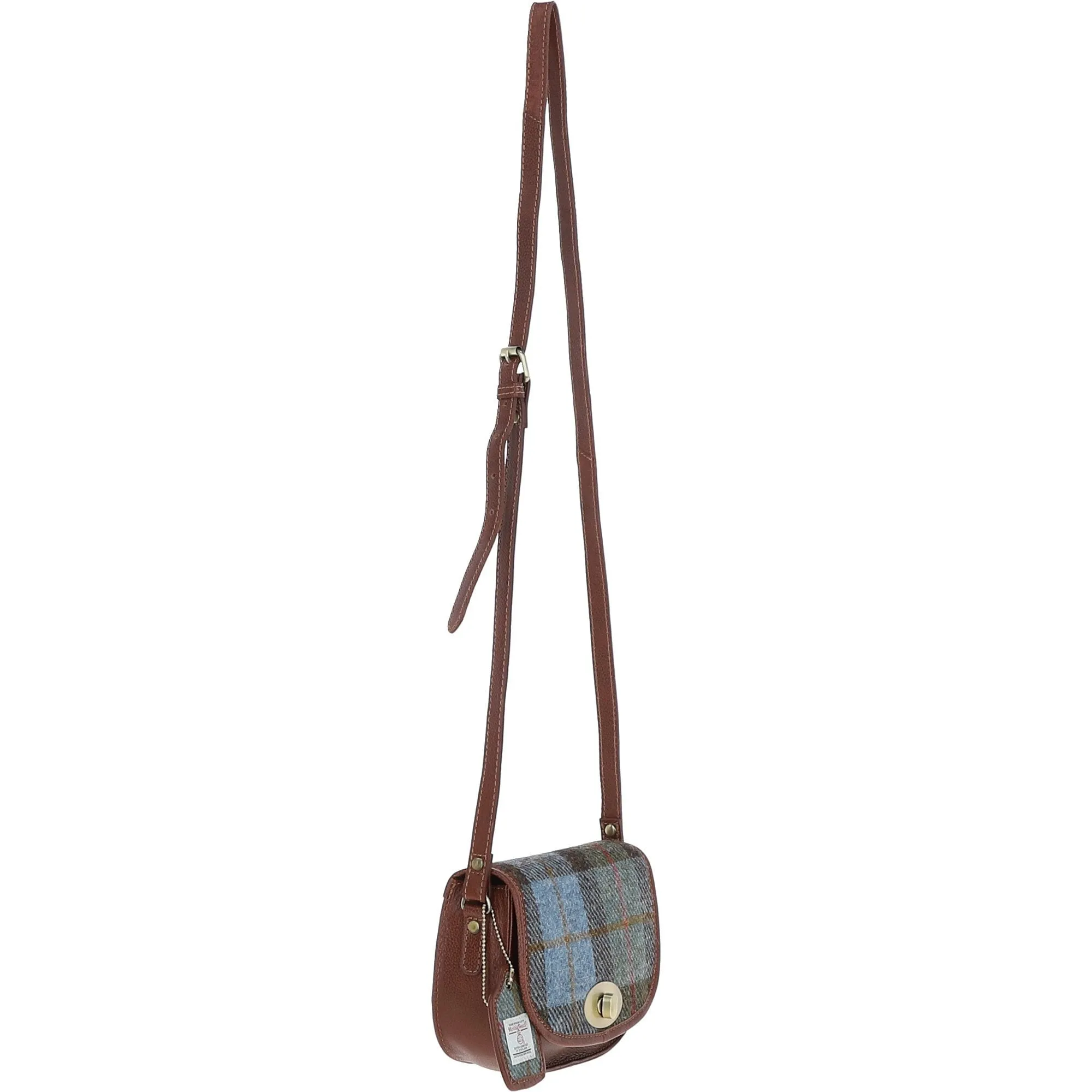 Ashwood Leather x Harris Tweed Saddle Crossbody Bag with Twist Lock Tan/Mcload: TW-30-02-TM