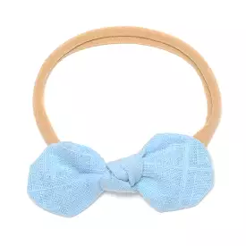 Baby Linen Knot Bow Headband — Sky