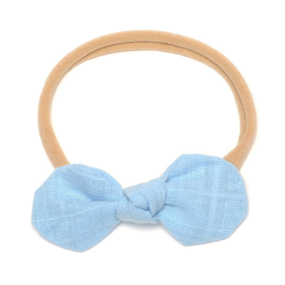 Baby Linen Knot Bow Headband — Sky