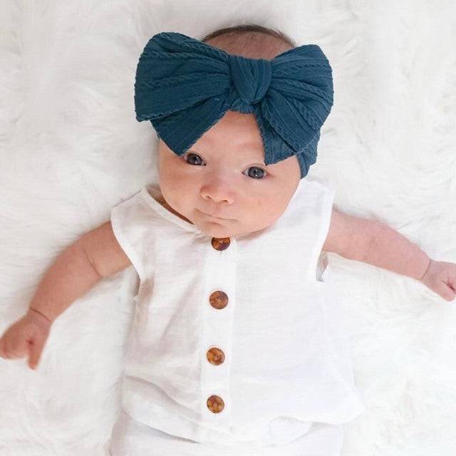 Baby Top Knot Double Bow Headband Sky