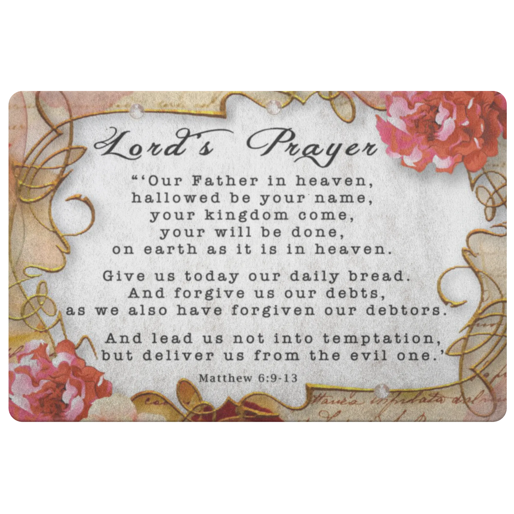 Bible Verses Anti-Slip Protective Doormat Lord's Prayer ~Matthew 6:9-13~ (Design: Flower Frame 2)