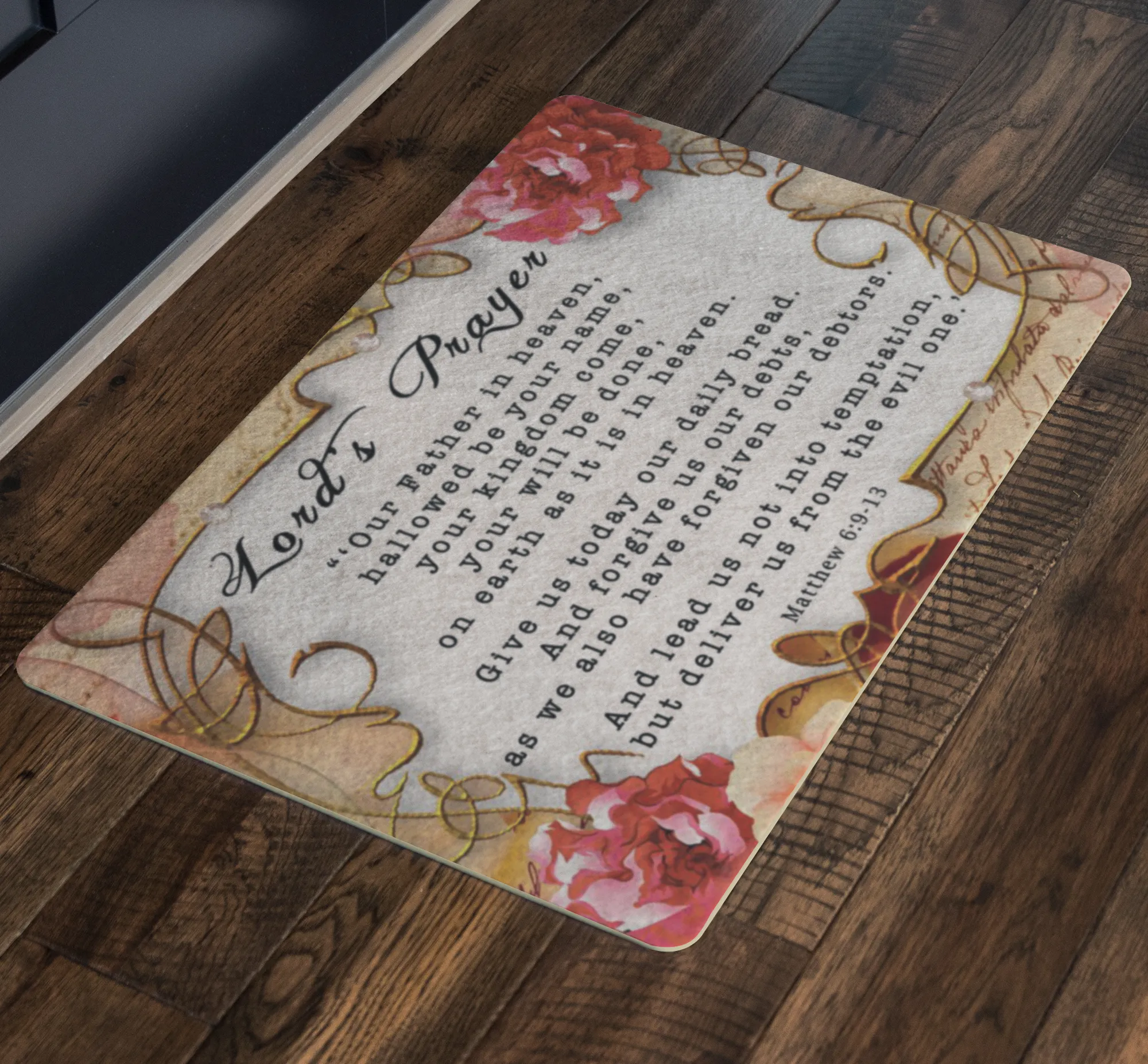 Bible Verses Anti-Slip Protective Doormat Lord's Prayer ~Matthew 6:9-13~ (Design: Flower Frame 2)