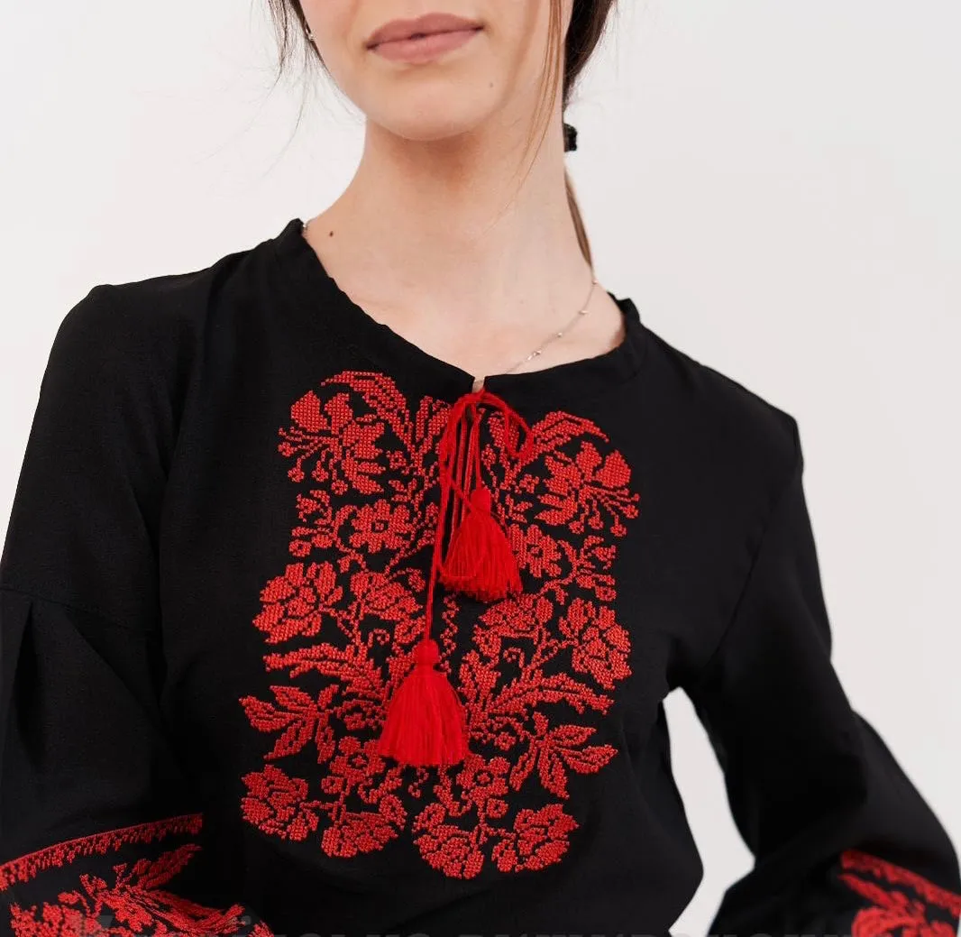 Black and Red Chiffon Women's Blouse