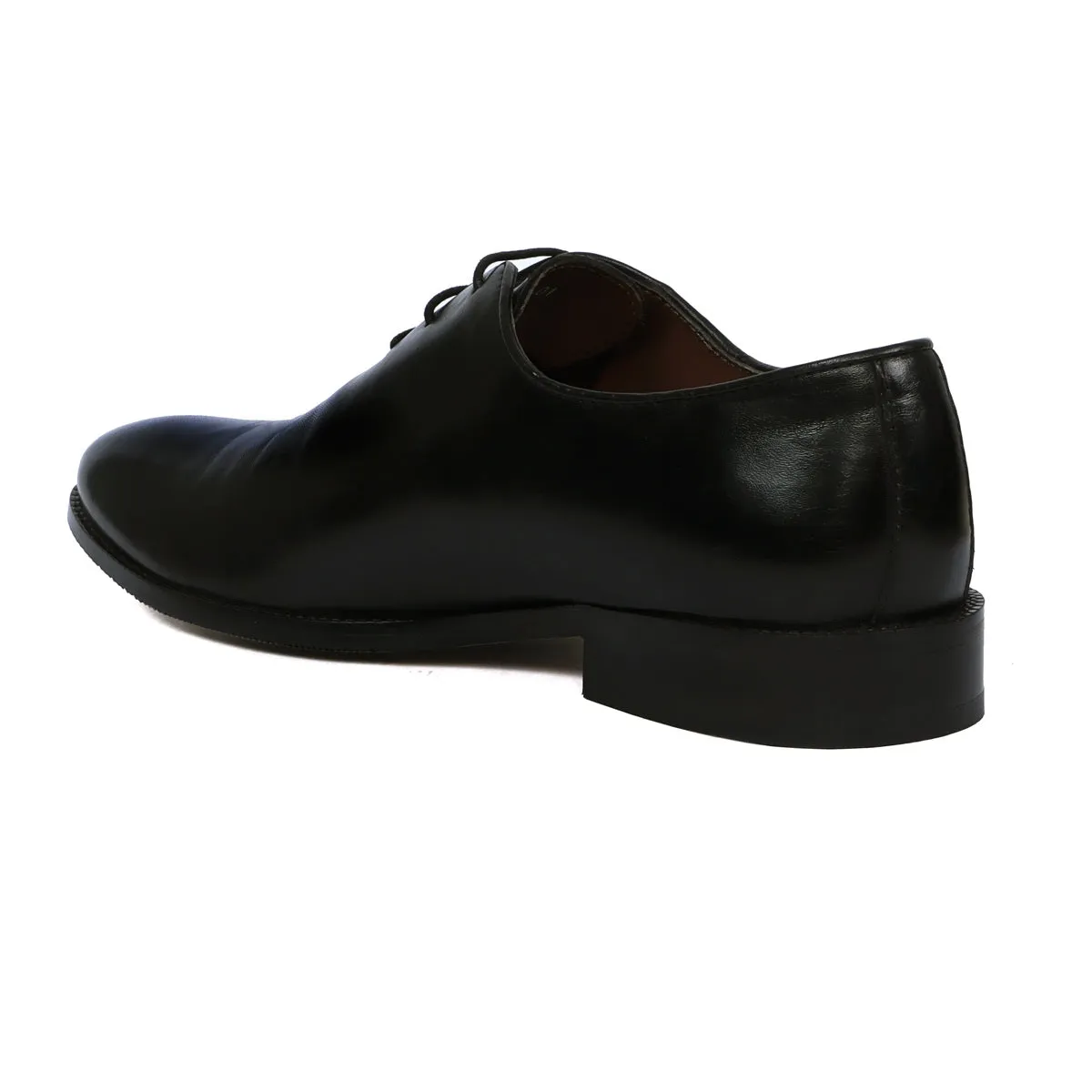 Black Merged Look Leather Lace Up Oxfords