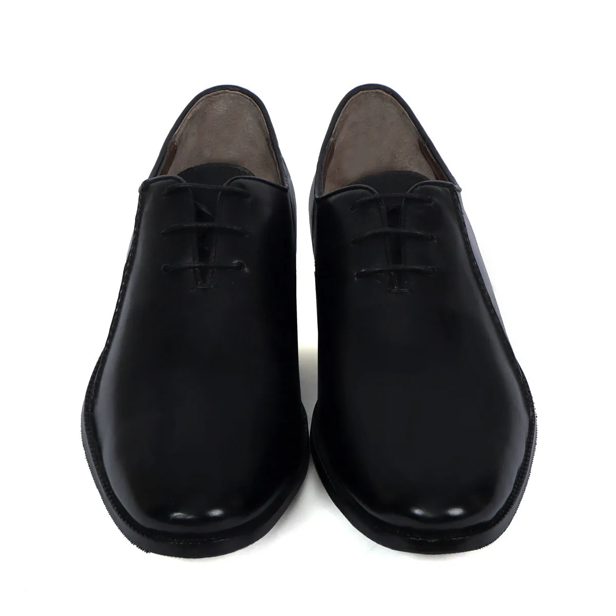 Black Merged Look Leather Lace Up Oxfords