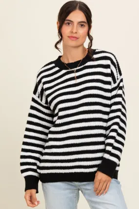 Black Striped Crew Neck Sweater