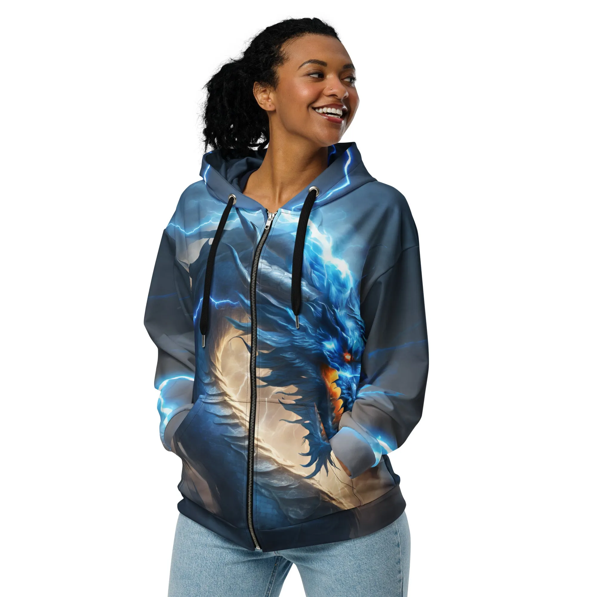 Blue Chinese Dragon Unisex Zip Hoodie