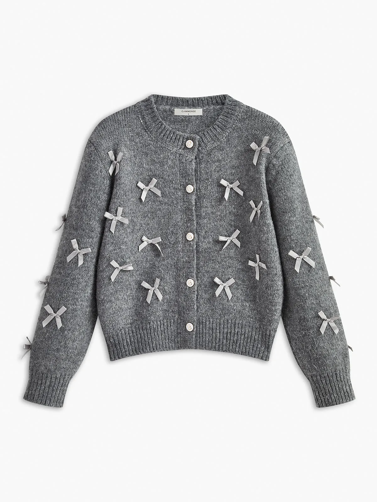 Bow-Decor Button Stretch Cardigan