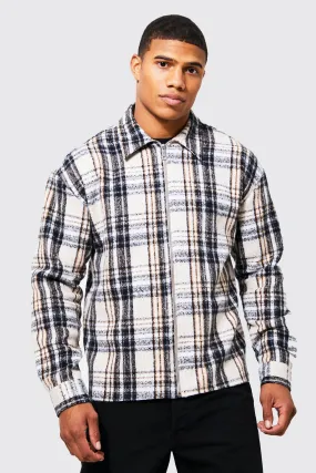 Boxy Long Sleeve Flannel Zip Shirt Jacket