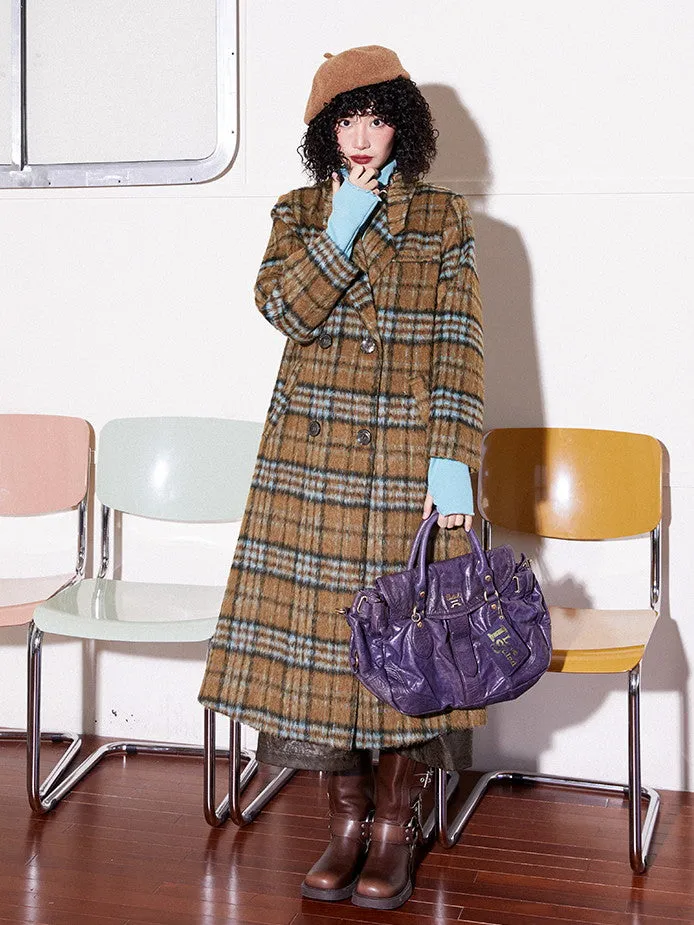 Checked Wool Retro Casual Long-Coat