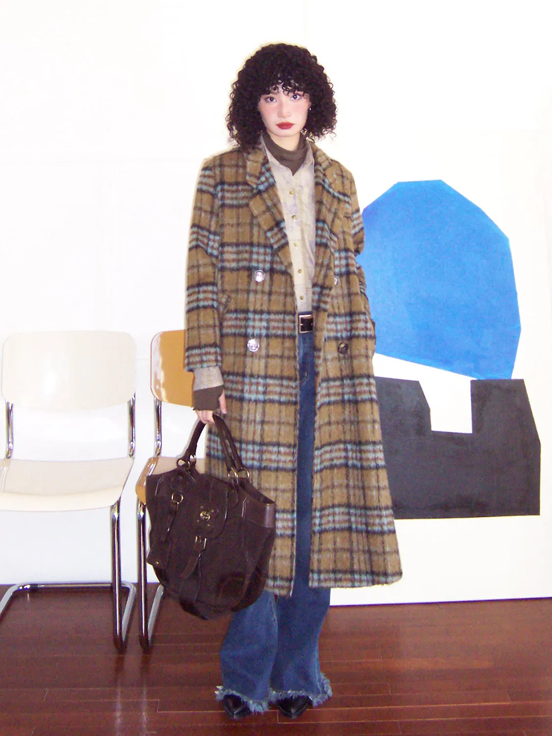 Checked Wool Retro Casual Long-Coat