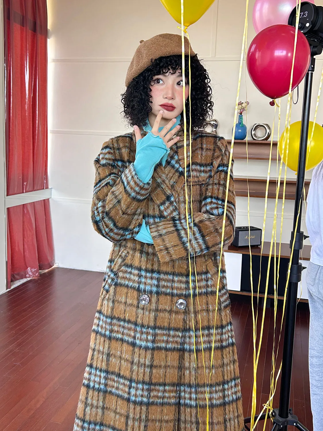 Checked Wool Retro Casual Long-Coat