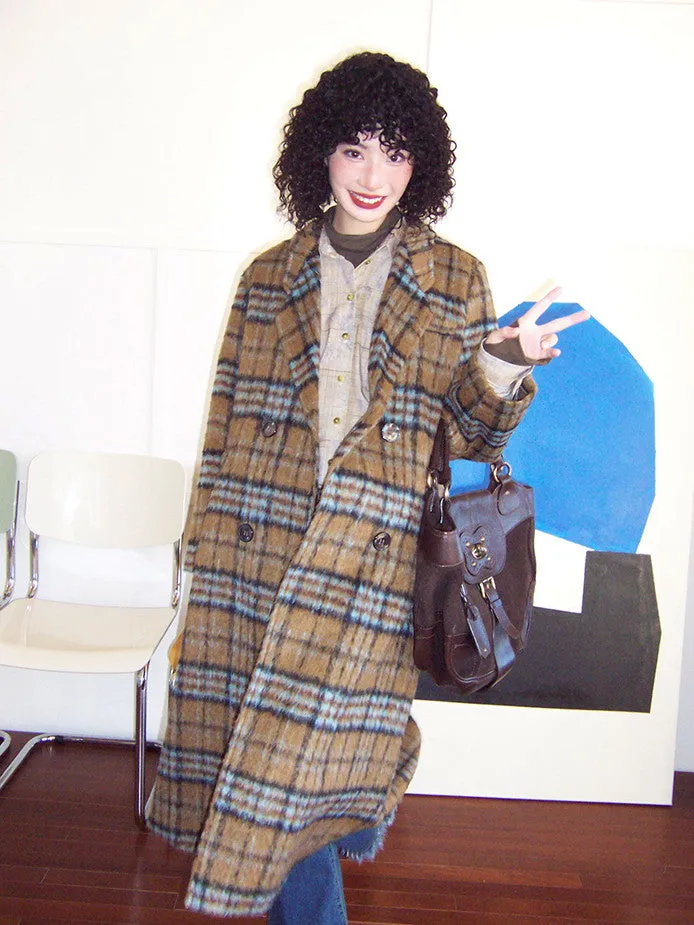 Checked Wool Retro Casual Long-Coat