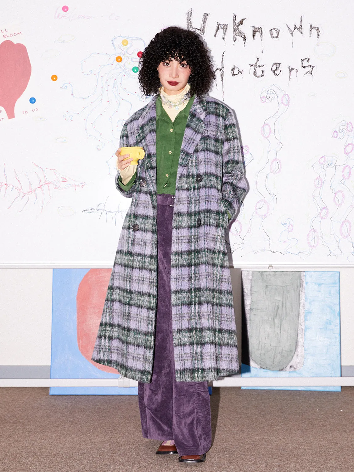 Checked Wool Retro Casual Long-Coat