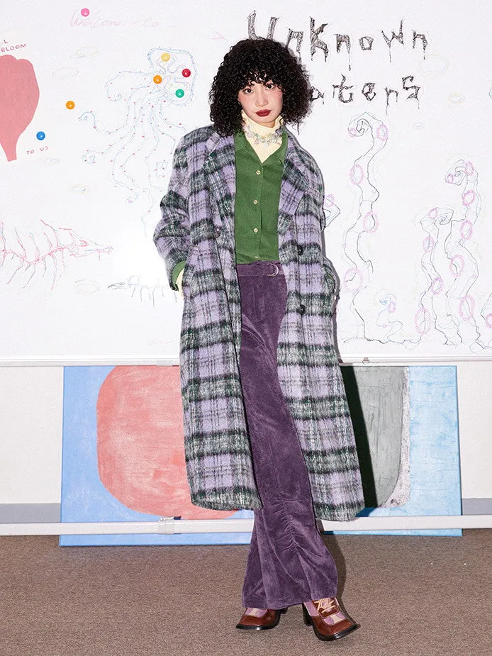 Checked Wool Retro Casual Long-Coat