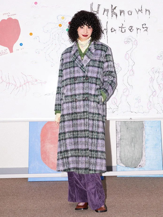 Checked Wool Retro Casual Long-Coat