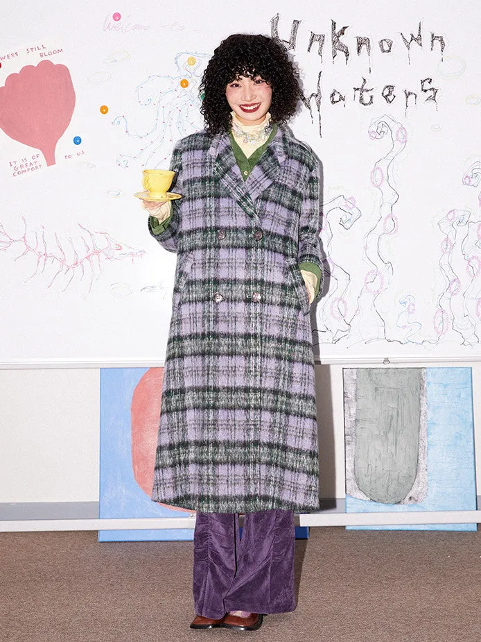 Checked Wool Retro Casual Long-Coat