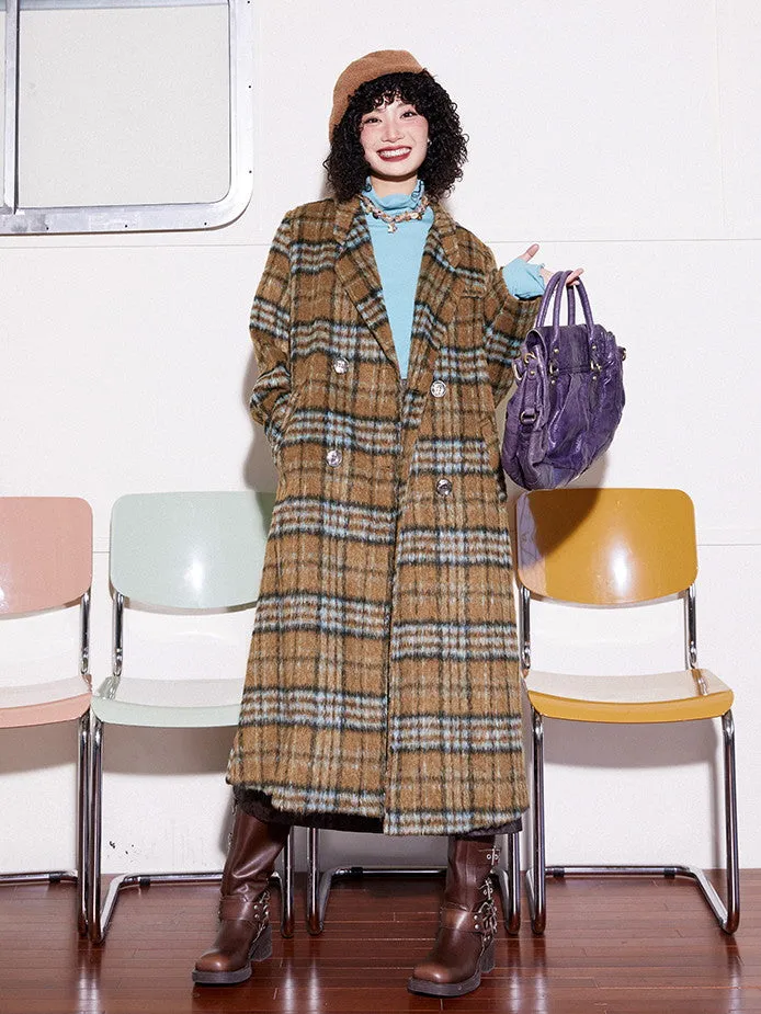 Checked Wool Retro Casual Long-Coat