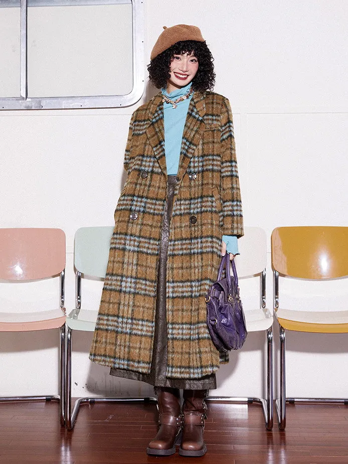 Checked Wool Retro Casual Long-Coat