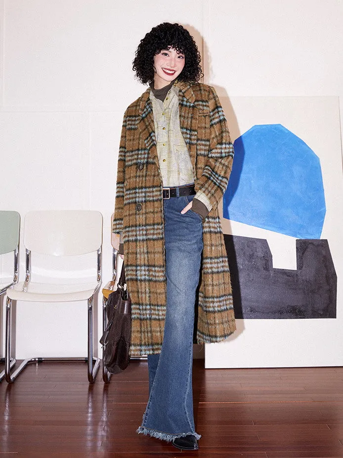 Checked Wool Retro Casual Long-Coat