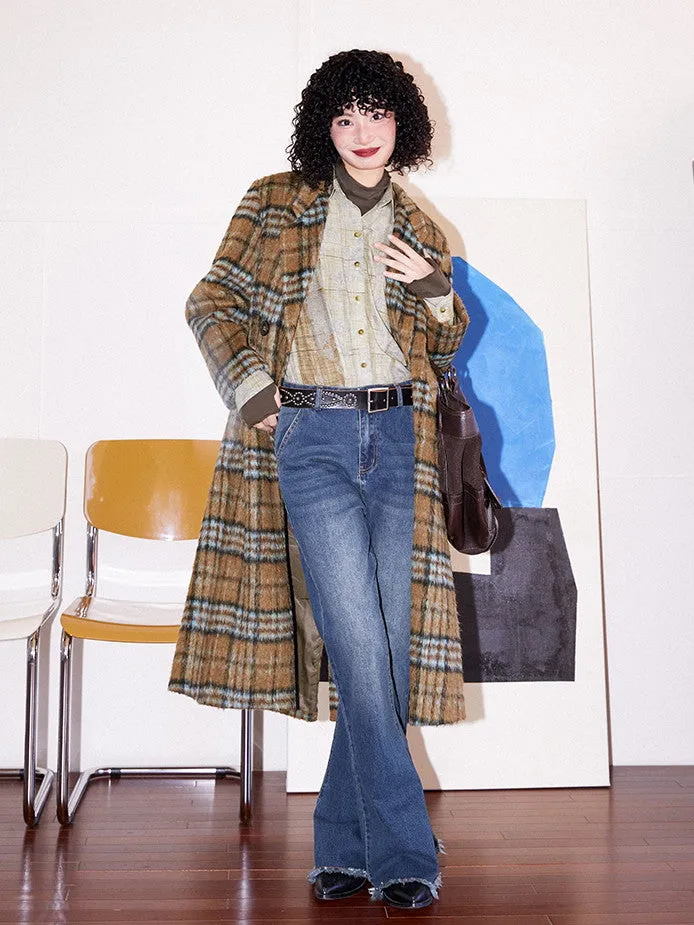 Checked Wool Retro Casual Long-Coat