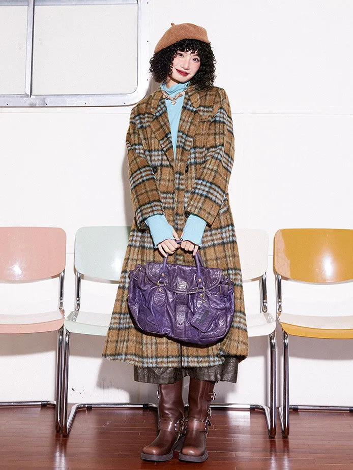 Checked Wool Retro Casual Long-Coat