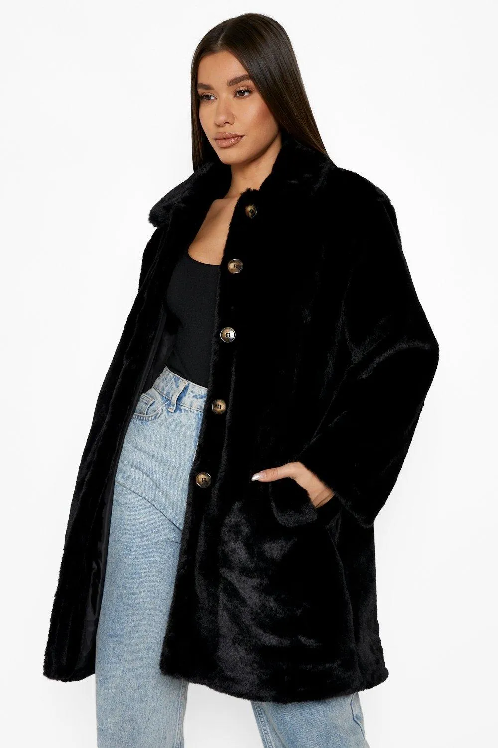 Collared Faux Fur Coat