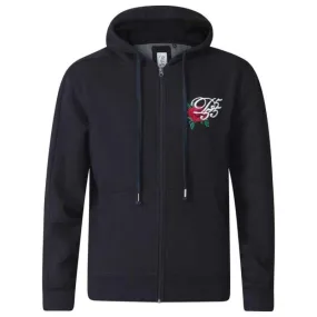 D555 Verlin Full Zip Rose Embroidered Hoody Black