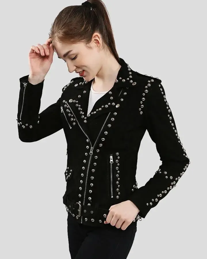 Danica Black Suede Studded Leather Jacket