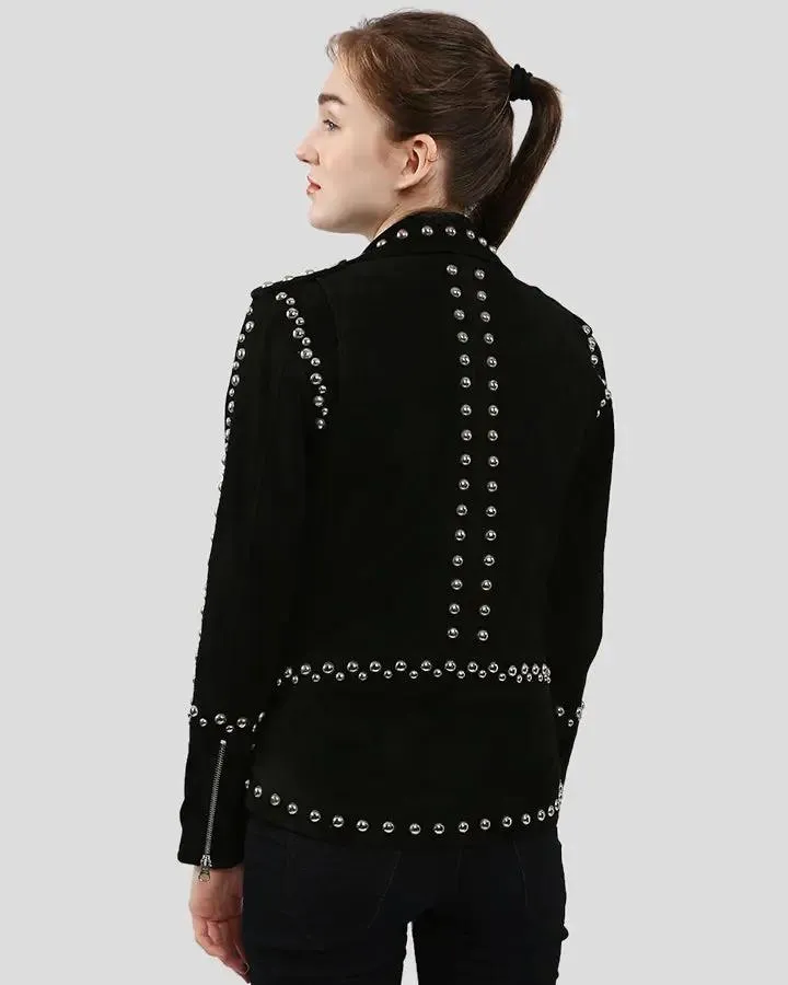 Danica Black Suede Studded Leather Jacket