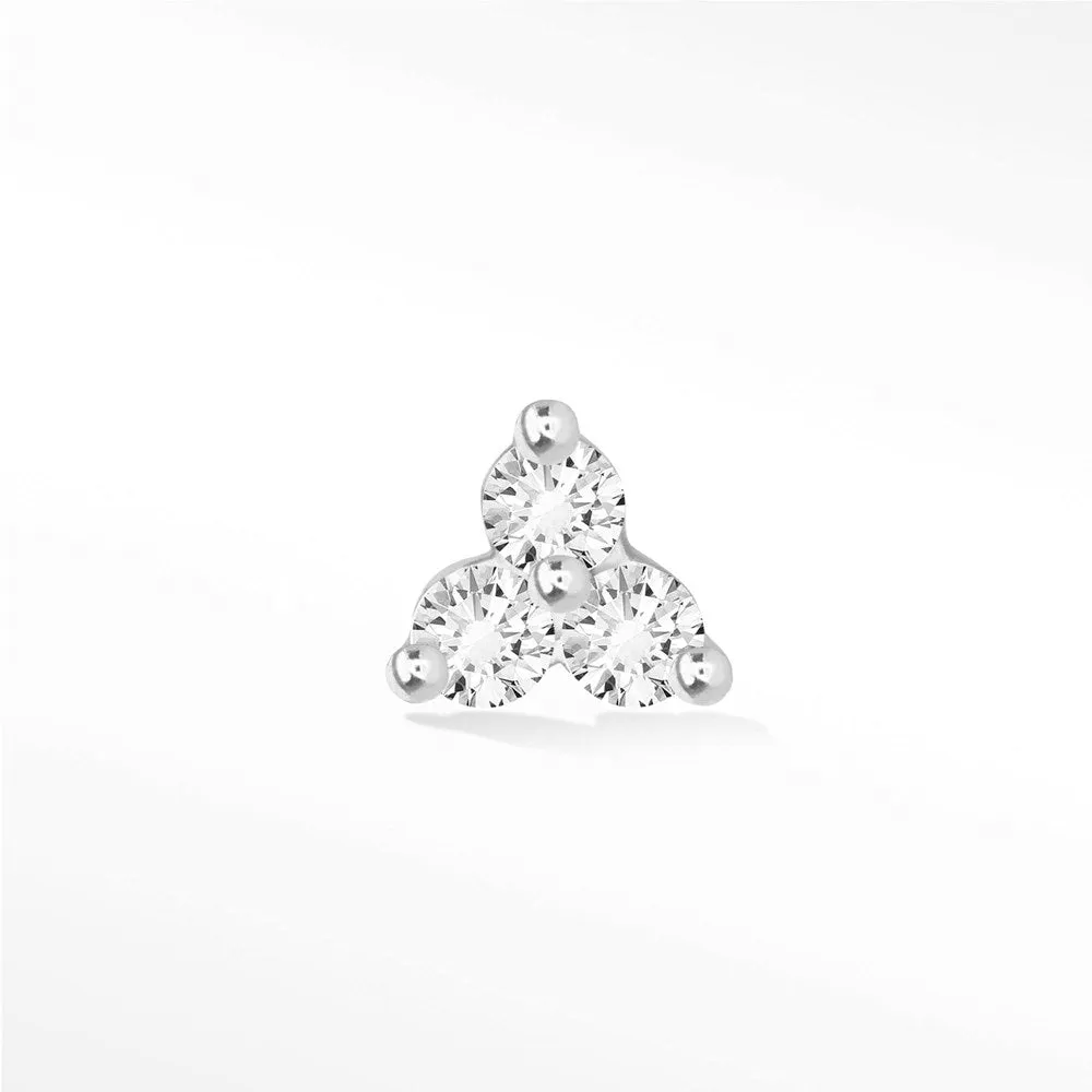 Diamond Flat Back Earring Small Trinity 14k White