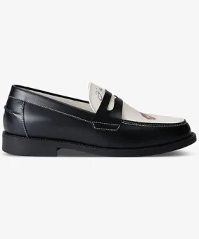 Duke & Dexter Mens Blk/White Wilde Kiss leather penny loafers