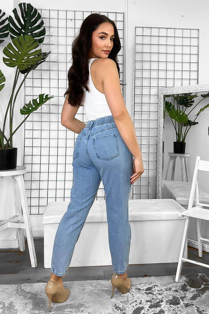 Elastic Back High Waist Casual Jeans