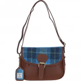 Elegant Ashwood Leather & Harris Tweed Crossbody Bag Tan/LT Blue: TW-27-05-TB