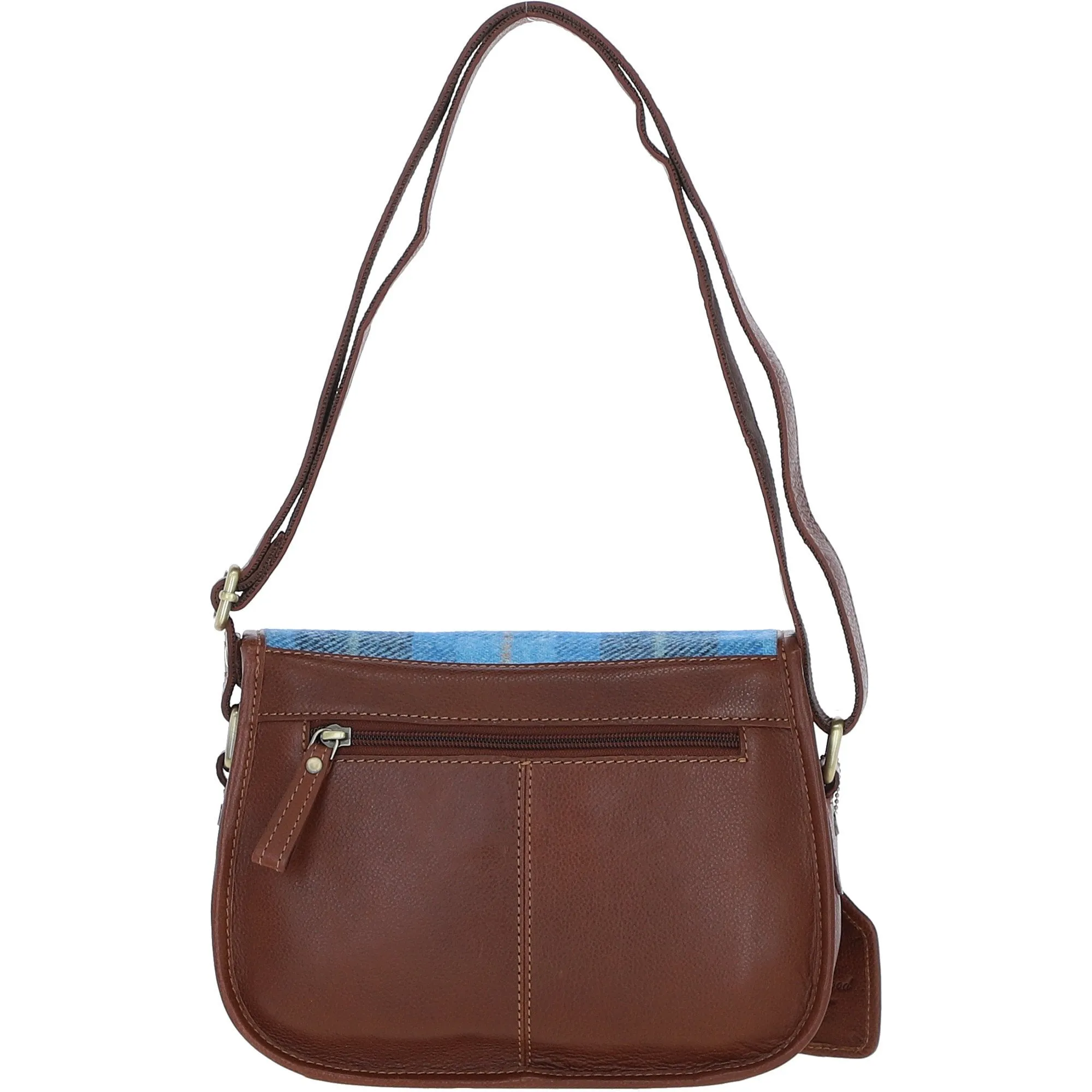 Elegant Ashwood Leather & Harris Tweed Crossbody Bag Tan/LT Blue: TW-27-05-TB