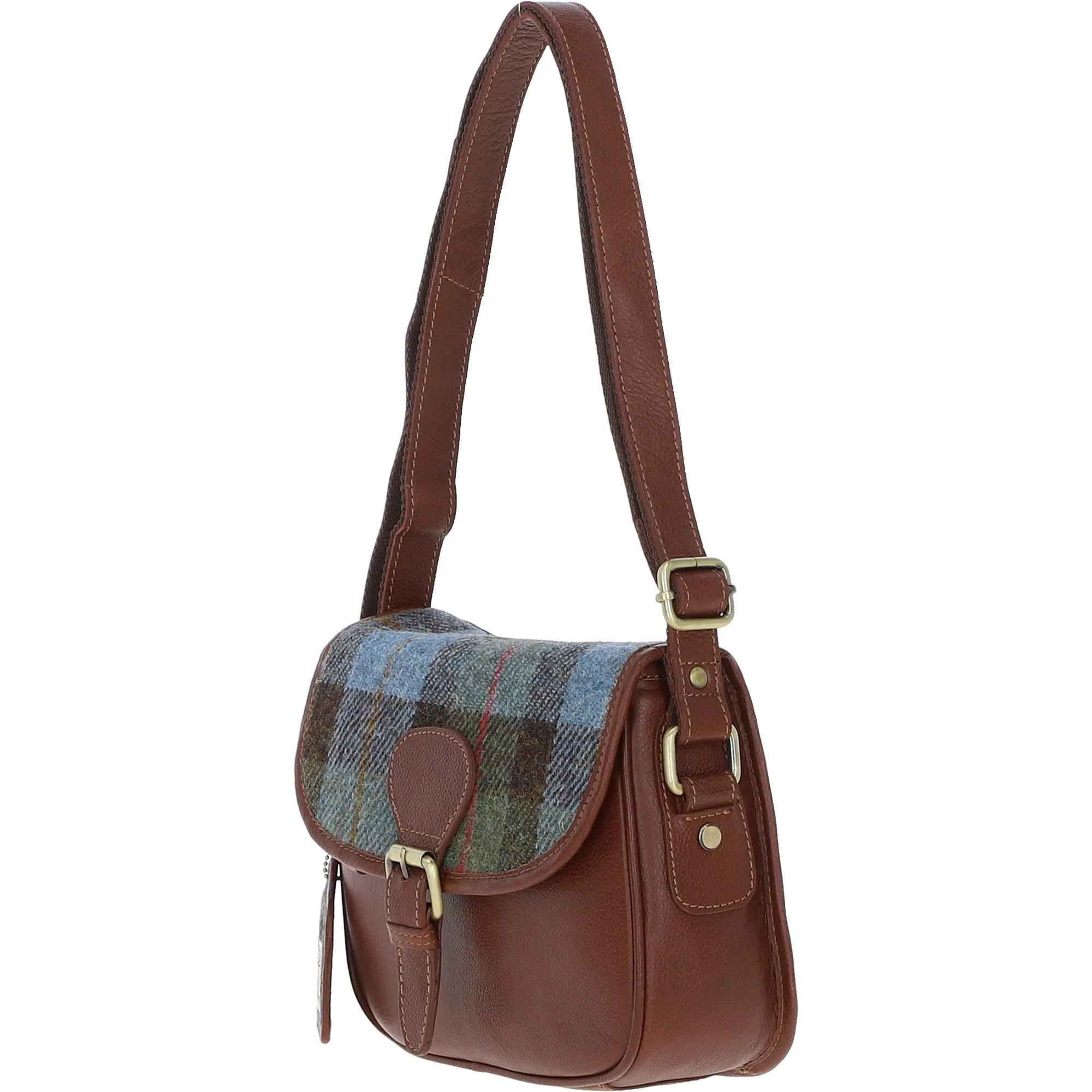 Elegant Ashwood Leather & Harris Tweed Crossbody Bag Tan/Mcload: TW-27-02-TM