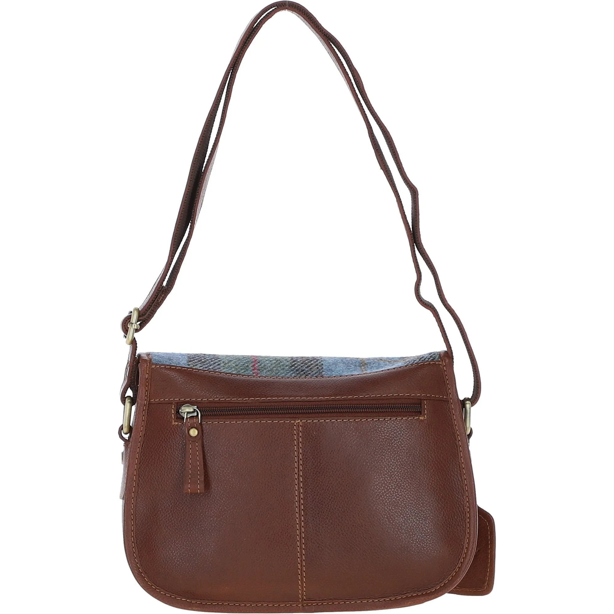 Elegant Ashwood Leather & Harris Tweed Crossbody Bag Tan/Mcload: TW-27-02-TM