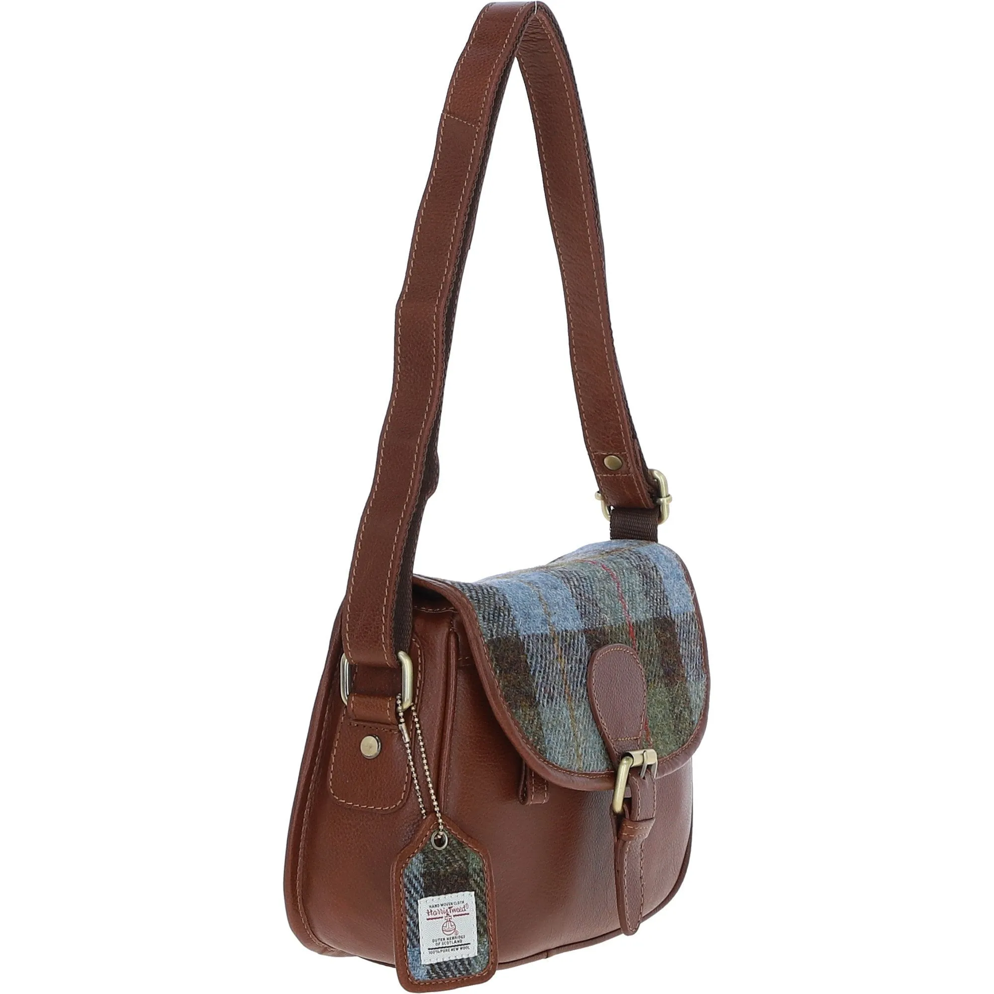 Elegant Ashwood Leather & Harris Tweed Crossbody Bag Tan/Mcload: TW-27-02-TM