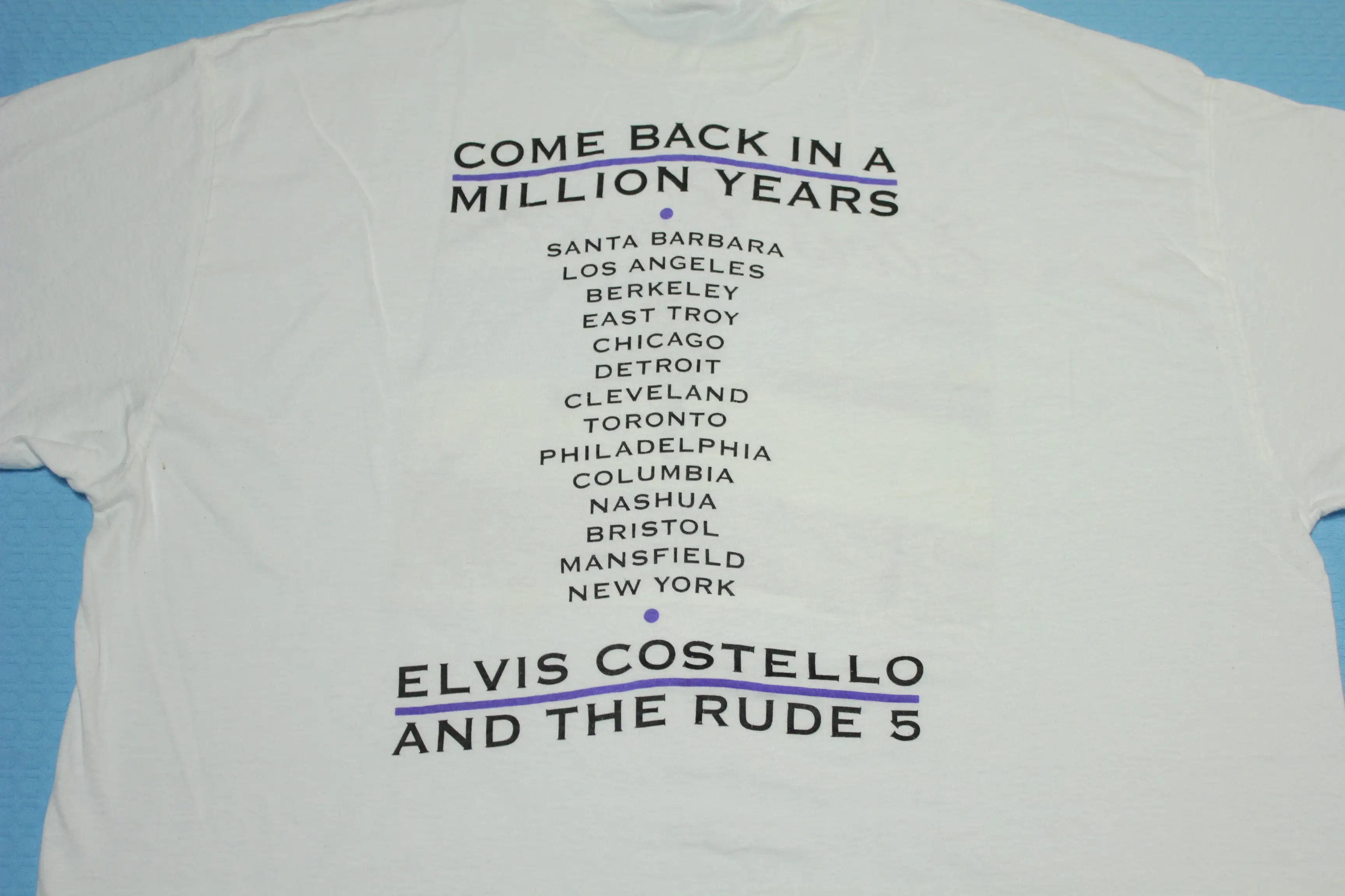 Elvis Costello & The Rude 5 Vintage 90's 1991 Come Back In A Million Years Tour T-Shirt