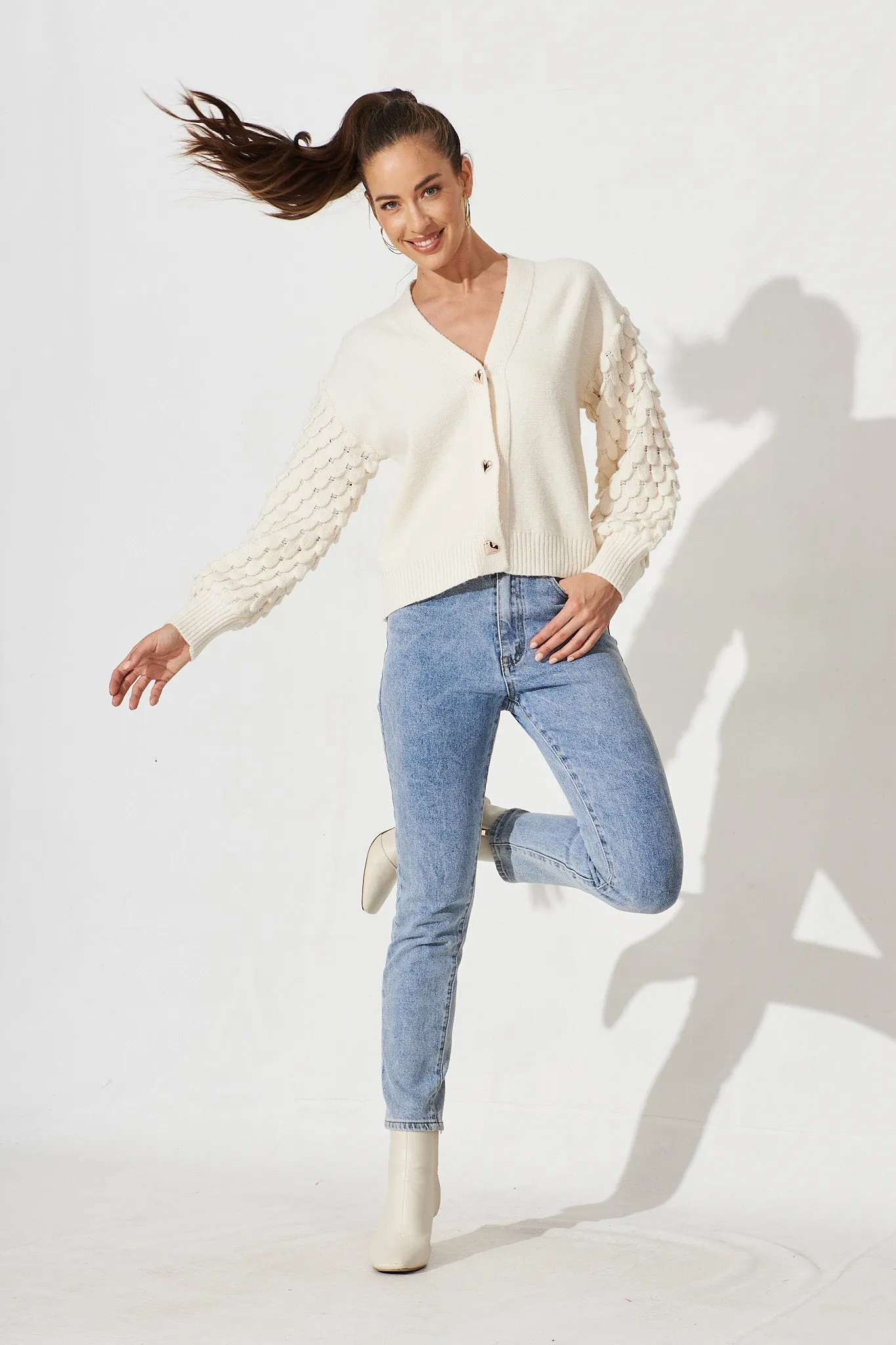 Eugenie Knit Cardigan In Cream Wool Blend