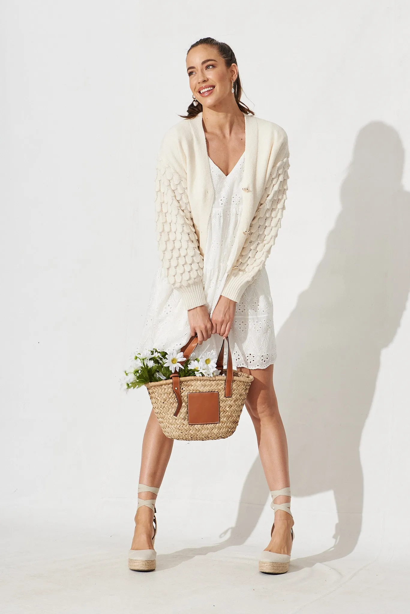 Eugenie Knit Cardigan In Cream Wool Blend