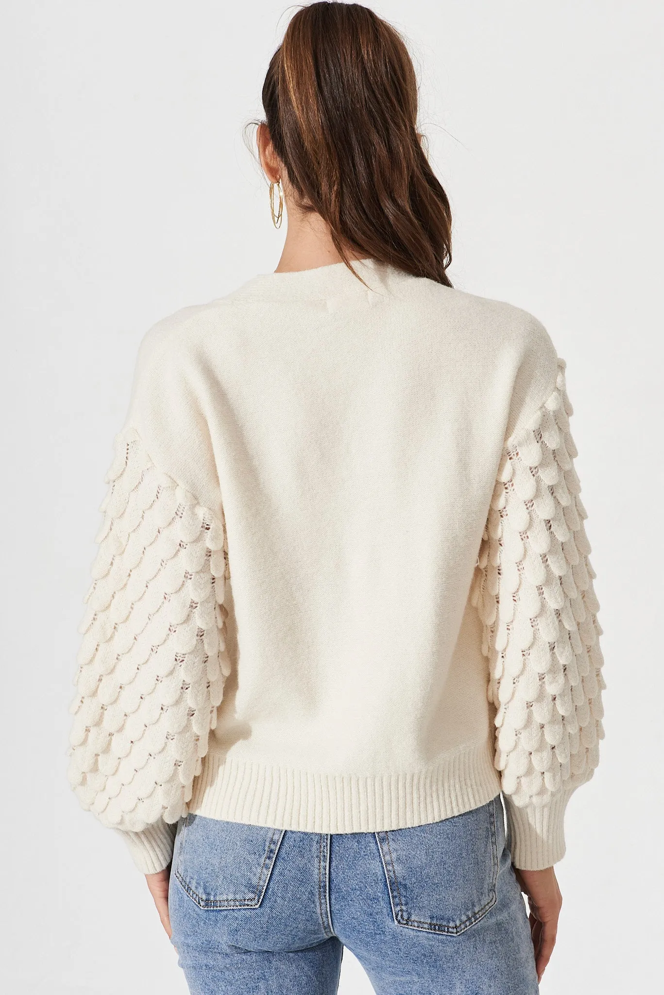 Eugenie Knit Cardigan In Cream Wool Blend