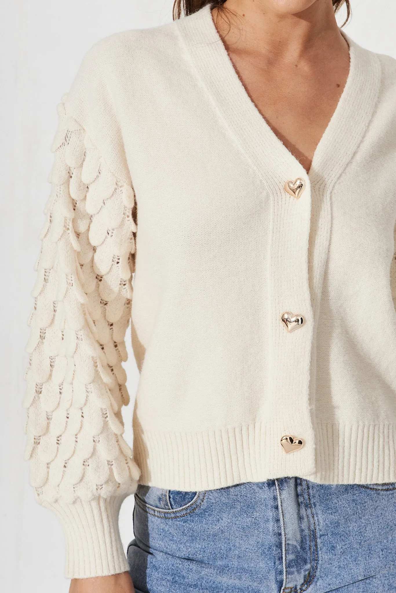 Eugenie Knit Cardigan In Cream Wool Blend